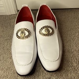 White leather loafers